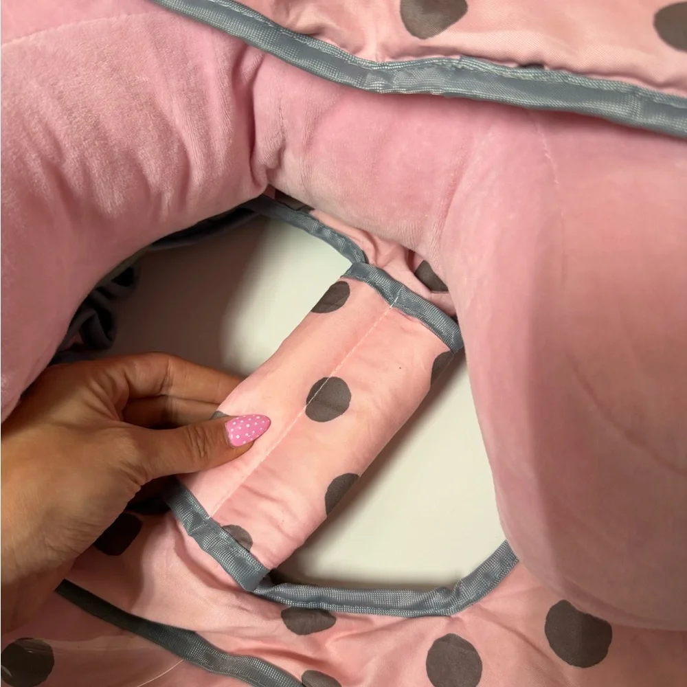 Pink Polka Dot stroller cover with pillow